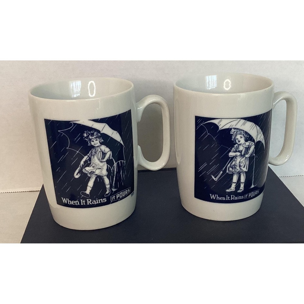 Vintage Morton Salt Umbrella Girl Mugs - Set of 2 - 1914 & 1921 Graphics‎